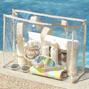 プールバッグ ビニール トート 大容量 ベージュ 海 プール レジャー