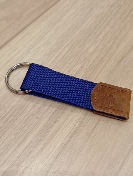 POLO RALPH LAUREN ポロラルフローレン レザー キャンバス キーホルダー キーリング チャーム ブルー