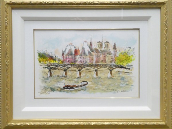 D00587★Urban Ouchier Notre Dame Cathedral Lithograph / Authentic XXXVII/CL Sign Painting Print Boat Bridge Cityscape Scenery, artwork, print, lithograph, lithograph