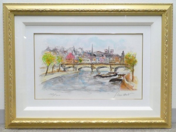 Direct E00586 ★ Urban Uschier Pont Neuf (2) Lithographie / Edition 133/300 Tableau signé Paysage de rue, Ouvrages d'art, Impressions, Lithographie, Lithographier