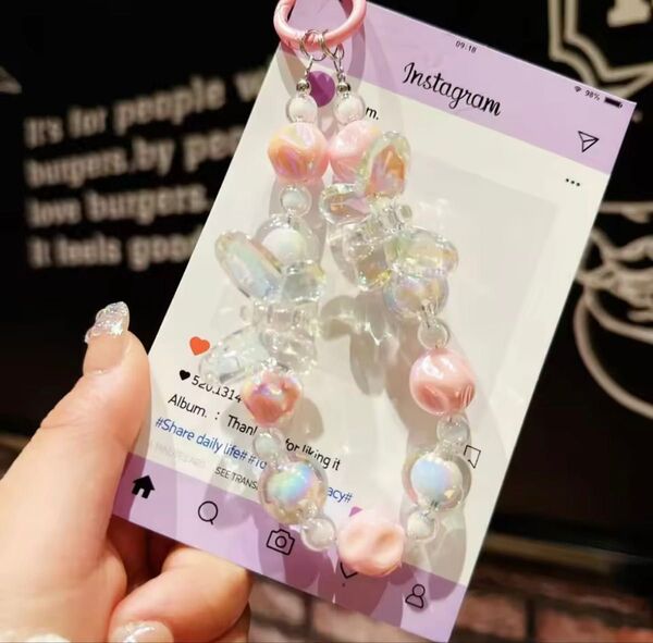 スマホストラップ 蝶々 ピンク スマホキーホルダー