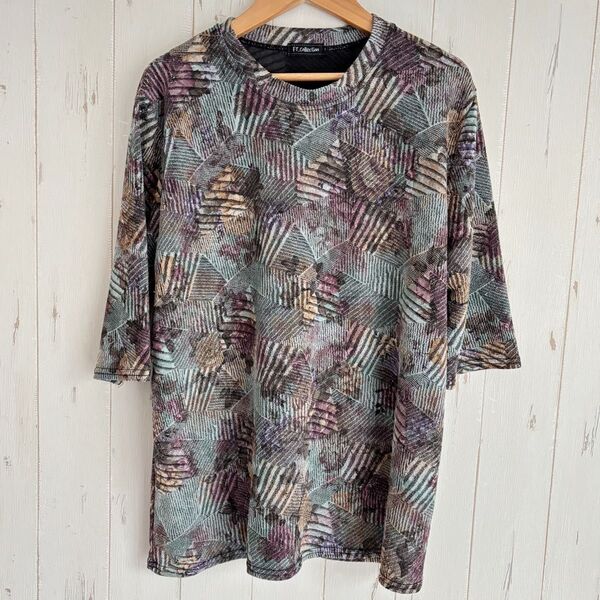 総柄 花柄カットソー ミセス トップス Tシャツ 半袖 五分袖 M L LL XL オーバーサイズ おしゃれ着