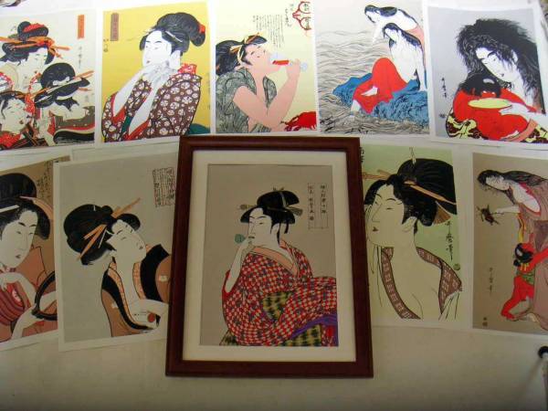 ★Utamaro's Ukiyo-e★17 subjects of various people, with frame★Buy it now★, Painting, Ukiyo-e, Prints, Portrait of a beautiful woman