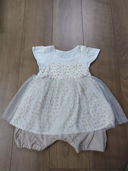 ベビー服 女の子 80 小花柄 チュール ワンピース ロンパース