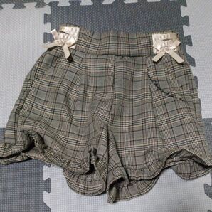 チェック柄キュロットスカート リボン フリル ショートパンツ