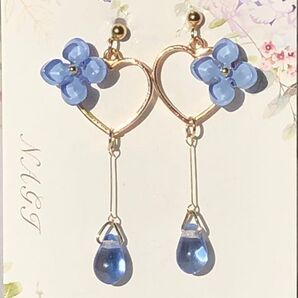 504 紫陽花 ハート ピアス (※イヤリング変更可)