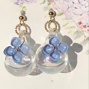505 紫陽花 ガラス ドーム ピアス (※イヤリング変更可)