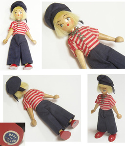 ヴィンテージ セーラー Wooden Doll/ 50s,ロカビリー,40s,アールデコ,Swing,マリン,Nora Welling,人形,Made in Poland,Sailor,アンティーク
