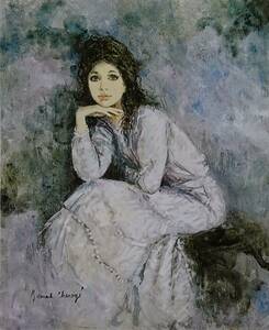 ベルナール・シャロワ　「白いドレス」　希少、画集額装画、美人画、パリ、送料無料