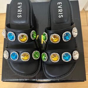 EVRIS ビジューデザインプラットフォームサンダル Sサイズ