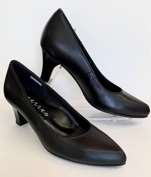 21cmブラック 日本製 パンプス GALLERY 本革シンプル クッション黒ビジネス 上品 ハイヒール 冠婚葬祭 艶消し 良い艶