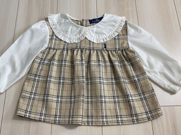 イーストボーイ 子供 キッズ チェック柄 ベージュ ブラウン 長袖 ブラウス 秋冬 フォーマル チュニック 95