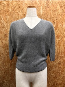 UNIQLO 3D KNIT ユニクロ S レディース 3DコットンコクーンVネックセーター 7分袖 『ホールガーメント』 綿100% ブラック×ホワイト