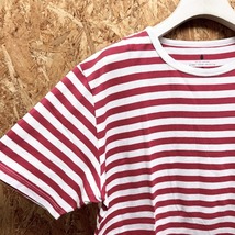 UNITED ARROWS GREEN LABEL RELAXING ユナイテッドアローズ Lサイズ メンズ Tシャツ ラウンドネック ボーダー柄 半袖 エジプト綿 白×赤_画像4