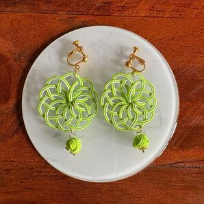 水引きアクセサリー かけ結び 曼荼羅結びあわじ玉イヤリング ピアス