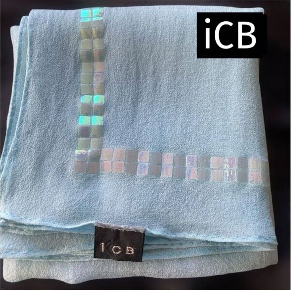 iCB シルク ライトブルー スカーフ 日本製 約50cm×50cm