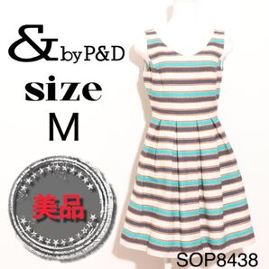 &by P&D アンドバイピンキーアンドダイアン ワンピース ノースリーブ 膝丈 Vネック マルチボーダー 脇にチャック付き