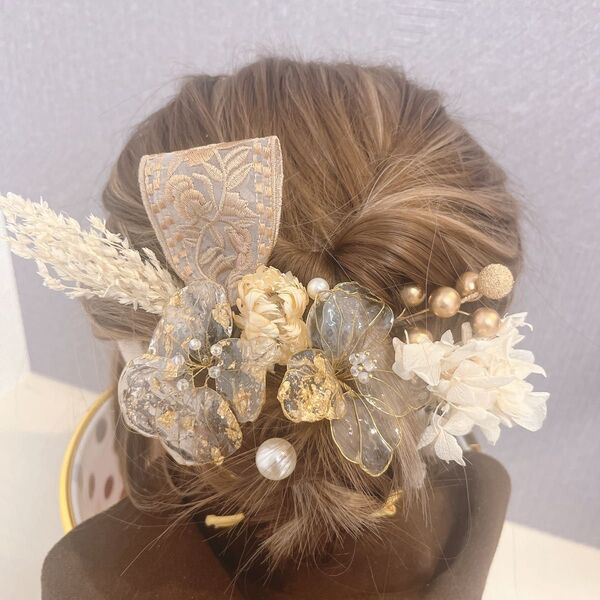 髪飾り 結婚式 卒業式 成人式 和装 七五三 ヘアアクセサリー ホワイト ウェディング ハンドメイド アメリカンフラワー 浴衣