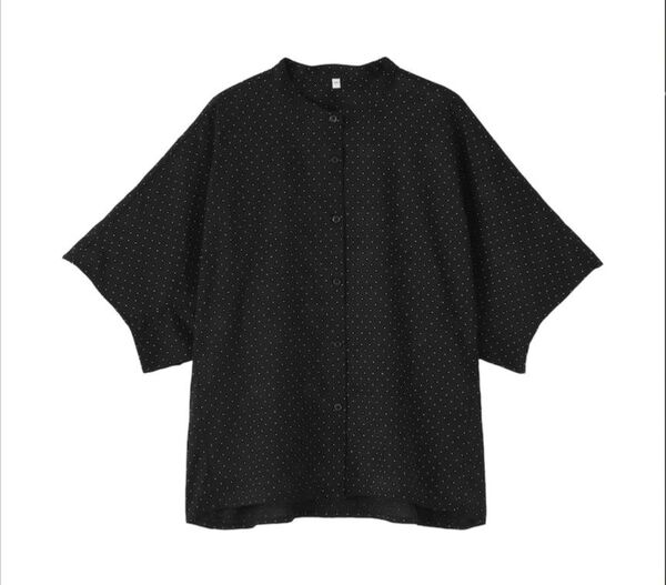 新品 無印良品 婦人 なめらか リヨセル混 五分袖 ブラウス M 黒柄