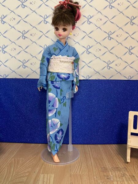 #リカちゃん27cm 浴衣 青 朝顔柄 ハンドメイド