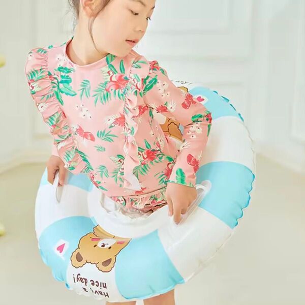 子供用浮き輪 足入れ 海 プール くまブルー ハンドル付き キッズ 水遊び うきわ