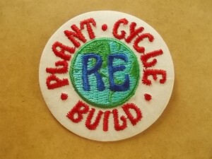 80s リサイクル PLANT CYCLE BUILD 刺繍ワッペン/地球 自然 環境エコ名言ビンテージ雑貨パッチUSAアップリケUSジョーク v129