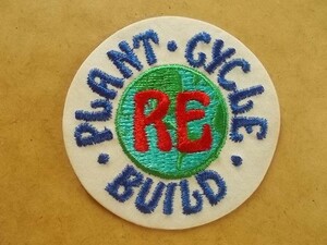 80s リサイクル PLANT CYCLE BUILD 刺繍ワッペン/地球B自然 環境エコ名言ビンテージ雑貨パッチUSAアップリケUSジョーク v129