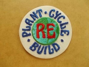 80s リサイクル PLANT CYCLE BUILD 刺繍ワッペン/地球A自然 環境エコ名言ビンテージ雑貨パッチUSAアップリケUSジョーク v129