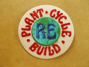80s リサイクル PLANT CYCLE BUILD 刺繍ワッペン/地球 自然 環境エコ名言ビンテージ雑貨パッチUSAアップリケUSジョークRE v129