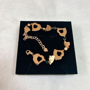 ブレスレットレディース グリーンストーン × ローズゴールド ハート