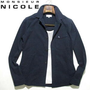 秋物▼ 美品 ニコル MONSIEUR NICOLE シャツジャケット 紺 ネイビー ストレッチ CPO 46 Mサイズ ムッシュ ニコル メンズ