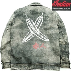 ネイティブフェザー柄◆INDIAN MOTOCYCLE◆L40牛革レザーライダースジャケット黒グレー赤人インディアンシングルライディング本革ジャン961
