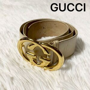 GUCCI グッチ インターロッキング GG レザーベルト ベルト レザー オールドグッチ ゴールドバックル