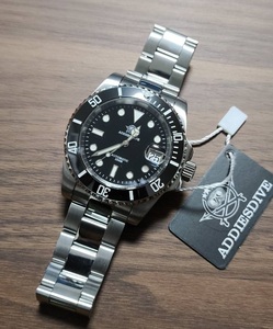 黒 ADDIESDIVE ADDIES DIVE サブマリーナ オマージュ SEIKO NH35A 自動巻き 機械式 ダイバー 防水 NO LOGO ノーロゴ セラミック ステンレス