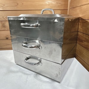 【中古】業務用 ステンレス蒸し器 角型ステンレス蒸し器鍋 業務用蒸し器 3段 W520×D425×H440(mm) ※下段水槽なし