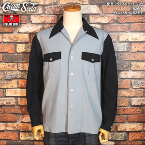 【M】CREAM SODA クリームソーダ 配色フラップポケットシャツ  NAVY ネイビー  PD23SN-02NAVY 50'S ロックンロール ロカビリー