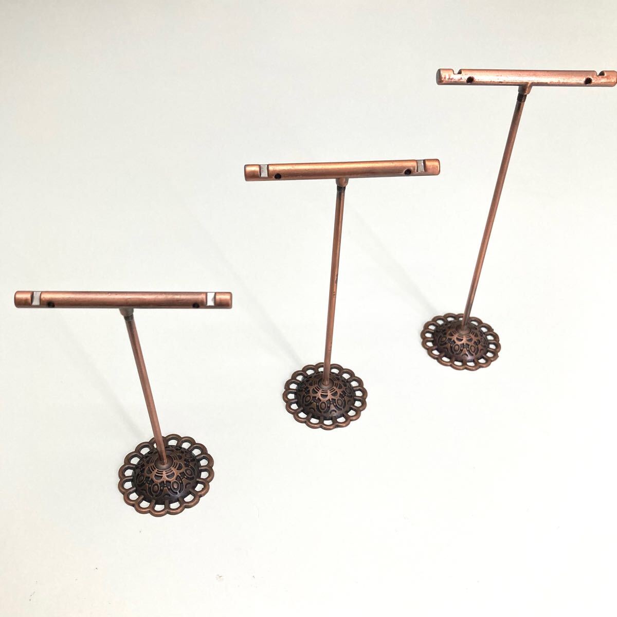 カッパー　T型ピアススタンド　３サイズ　3点セット　アンティーク風　撮影用　ディ