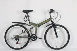 【従来より25%軽いシフト感!】26インチMTB折りたたみ自転車 AJ-02Nシマノ6段変速 カーキ【本州・四国 送料無料】 フルサスペンション