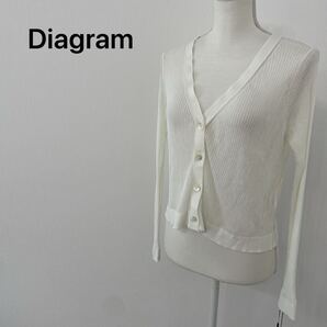 【770】タグ付き未使用 Diagram ダイアグラム グレースコンチネンタルシアーカーディガン 長袖 透け感 白 定価27500円 レディースM相当