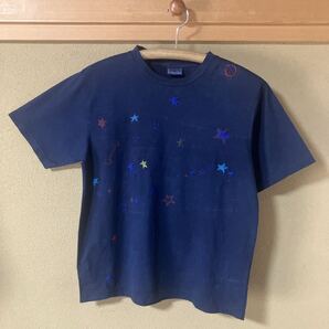 ガイジンメイド、藍染め刺繍+プリント流れ星T-シャツ Sサイズ