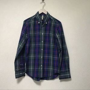 本物マニュアルアルファベットManualAlphabetコットンチェック柄長袖シャツメンズサーフアメカジゴルフ青ブルー緑グリーン1S日本製