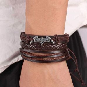 137レザーブレスレット3連セット織りレトロ長さ調節可能ジュエリーアクセサリー ブレスレット