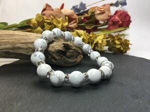 パワーストーン ブレスレット ハウライト 12mm 天然石ブレス シルバー 開運 浄化 数珠ブレス メンズ 男性