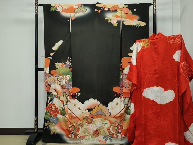 着物　正絹　豪華刺繍　振袖　花嫁衣装　アンティーク　貴重　大正ロマン　170 赤 COMME CA DU MODE 振袖 中古 フルセット こむさでもーど 正絹