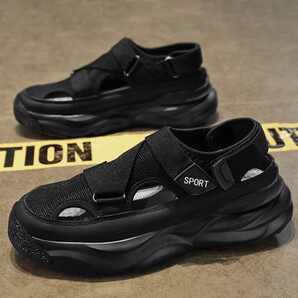 sa68 【26.5cm 黒】身長アップ 厚底 5cm メンズ スポーツサンダル 通気 水陸両用 つま先保護 夏用 歩きやすい ビーチ アウトドアサンダル