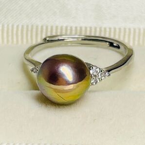 系少色 本真珠 パールリング 指輪 エジソンパール オーロラアボカド 10mm アクセサリー 瑠璃 無調色