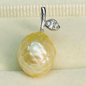 白蝶真珠ネックレス 南洋ゴールドパール 本真珠 茶金系 洋梨 ペンダント トップ シャンパングリーン 15mm アクセサリー ジュエリー