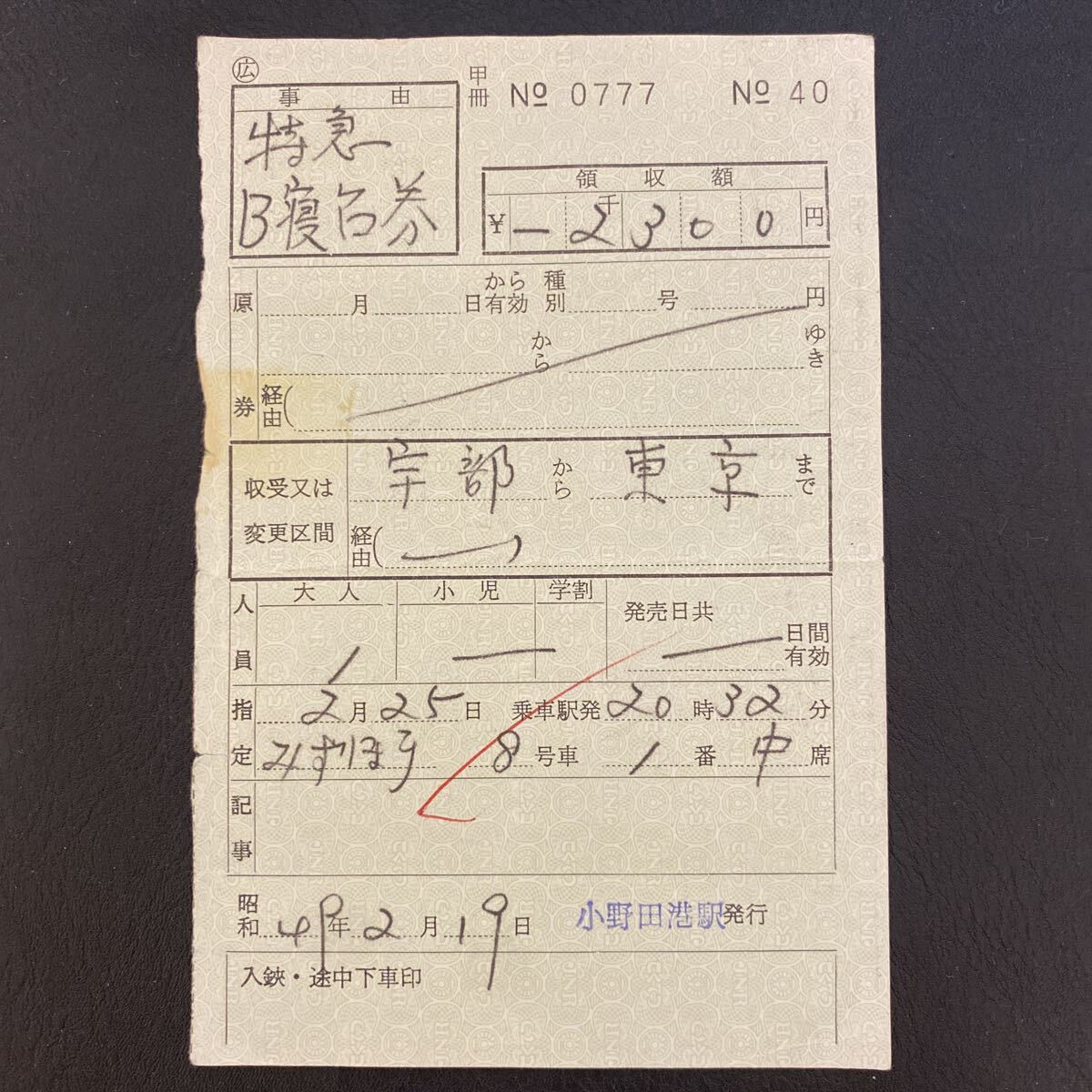 使用済み切符 国鉄 寝台特急みずほ 1994年12月2日（金） 京都駅・寝台特急「みずほ」最終列車