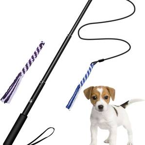 犬用釣竿型おもちゃ 伸縮 犬ロープ 噛むおもちゃ 訓練用 交換用おもちゃ2個付き