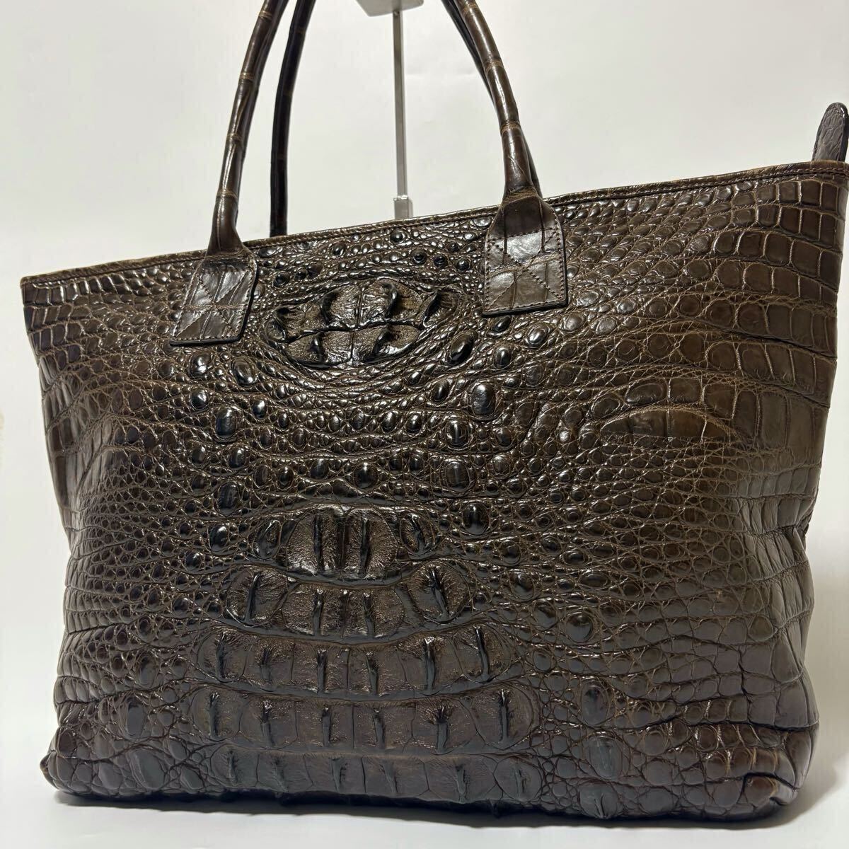 美品★【定価50万】リアル　クロコダイル　マット　ダークブルー　ハンドバッグ 美品☆【定価50万】リアル クロコダイル マット ダークブルー